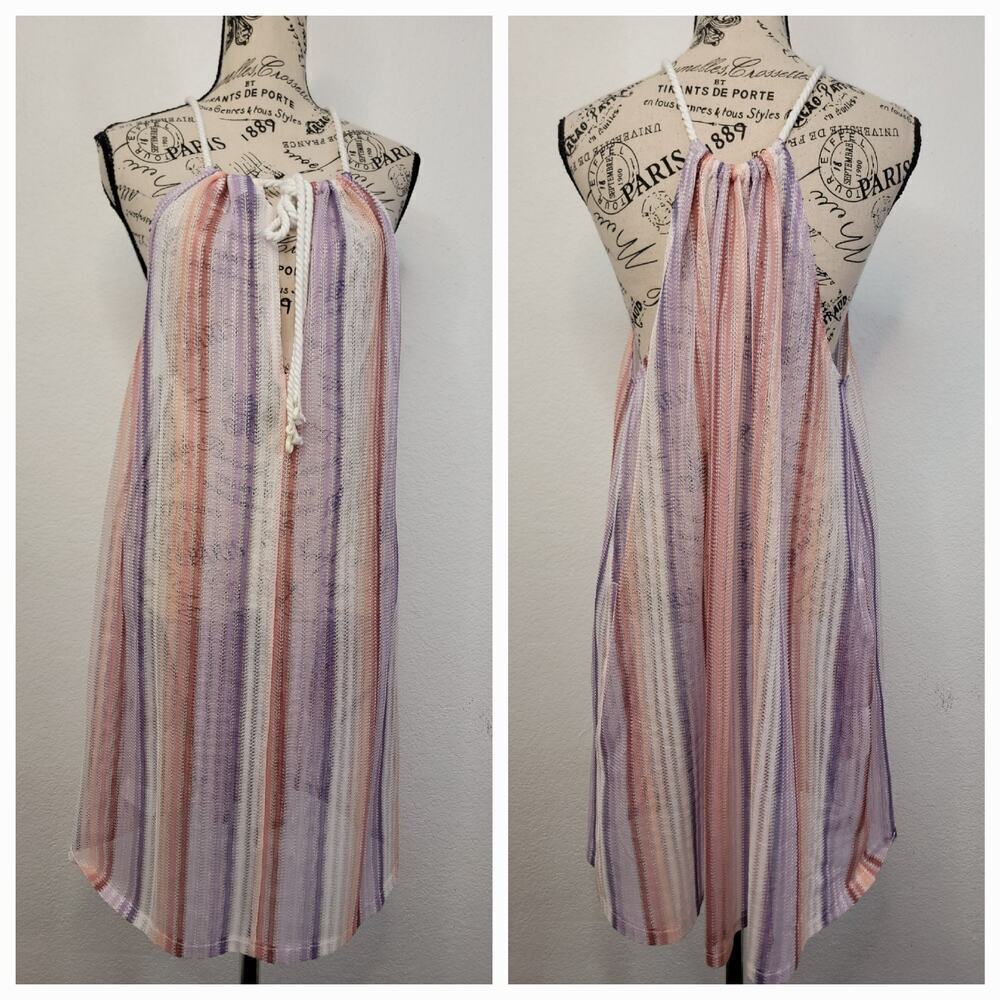 "Haute Hippie" Crochet Mini Dress/Beach Cover-up Boho Rope Straps Size Large